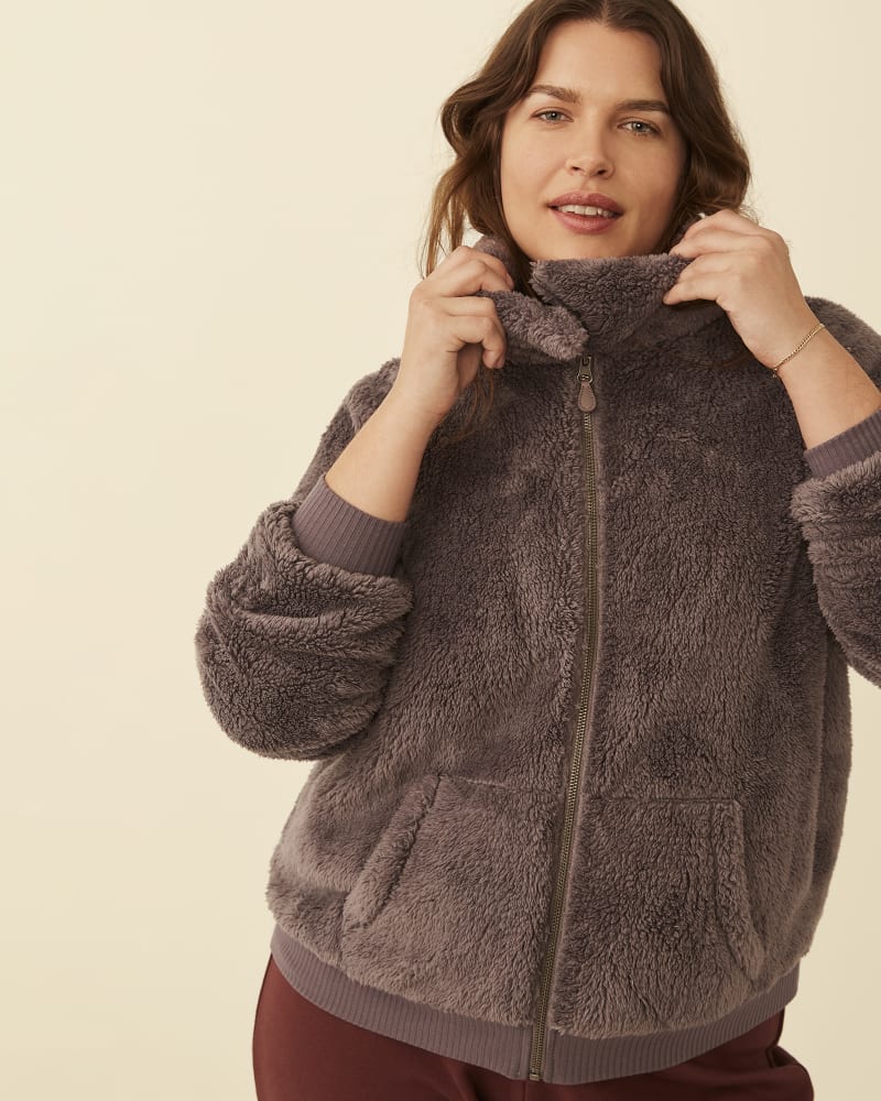 Front of plus size Grace Fleece Bomber Jacket by Socialite | Dia&Co | dia_product_style_image_id:178237